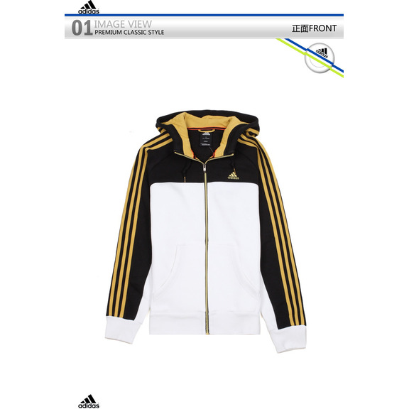 Adidas Sudadera Essentials 3S FZ Hood (blanco/negro/oro)