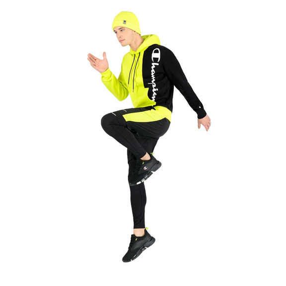Champion Legacy Spliced Script Logo Print Hoodie "Yellow"