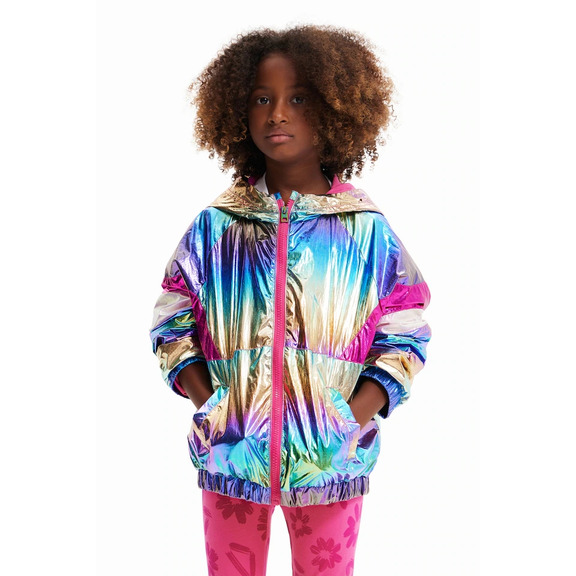 Desigual Girls Iridescent Raincoat Rainbow