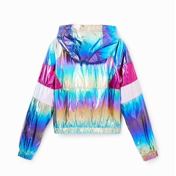 Desigual Girls Iridescent Raincoat Rainbow
