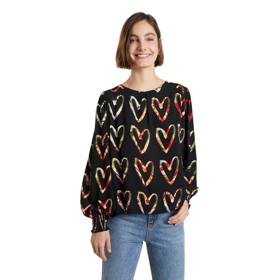 Desigual Loose Crepe Hearts Blouse