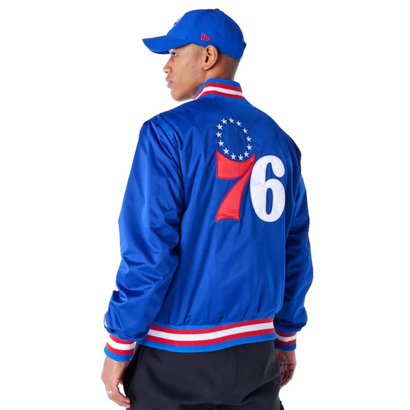 New Era NBA Philadelphia 76ers Satin Bomber Jacket "Blue"