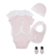 Jordan Bebé Juego de 5 Piezas dos Bodies,Gorro,Patucos y Babero JHN Jumpman "Pink-White"