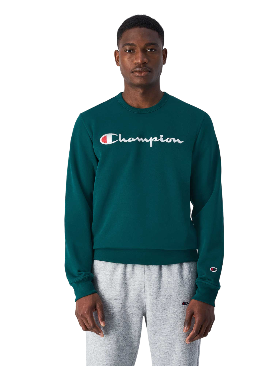 Champion Embroidered Big Logo Crewneck Sweatshirt Forest Green