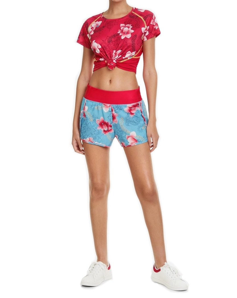 Short Desigual Taille 42 Femme - Imprimé Damas Rose - Neuf Avec étiquettes (viscoce/lin/coton)